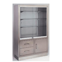 Stainless steel cabinet: with sliding doors at the top and cabinet and drawers at the bottom (160 x 40 x 100 cm)